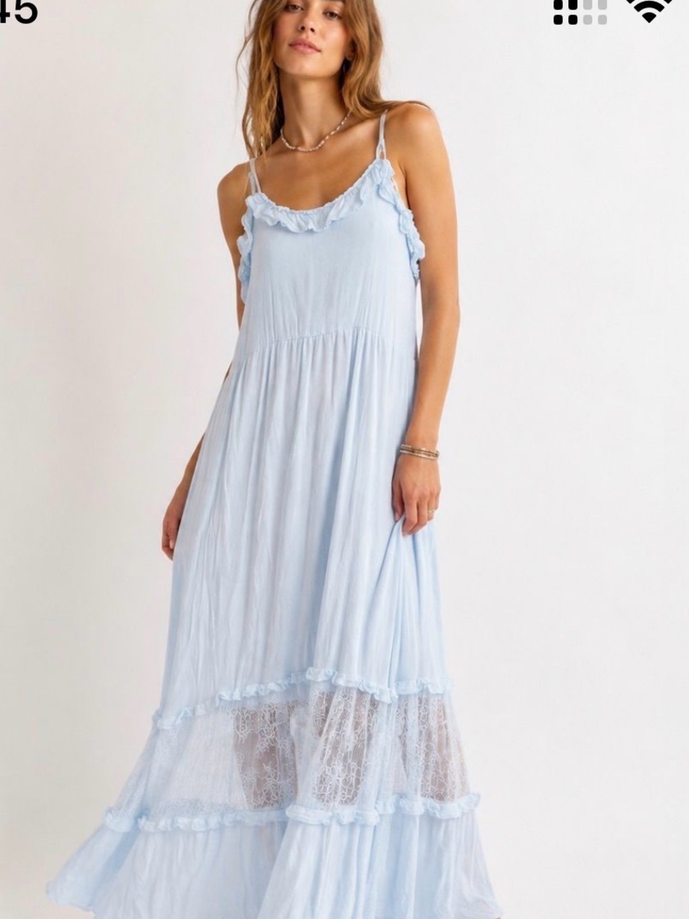 Pinkblush Light Blue Ruffle Lace-Trim Maxi Dress